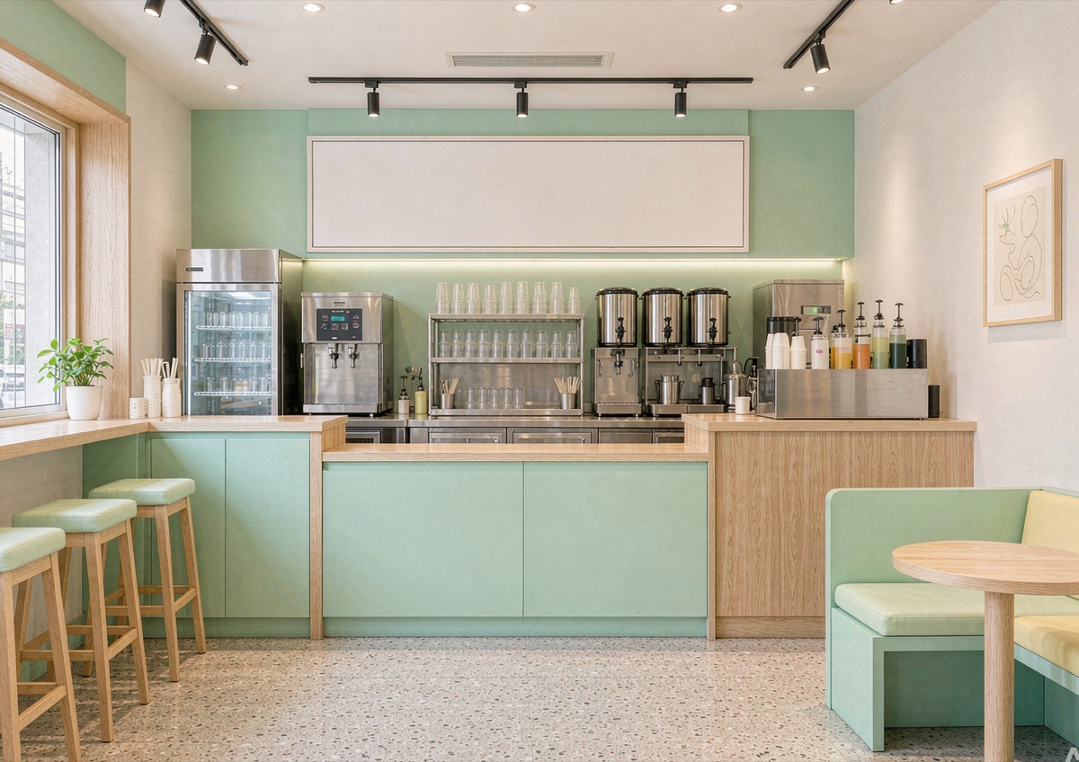 东海岛连锁奶茶店装修效果示意图（奶茶店，91.1㎡）