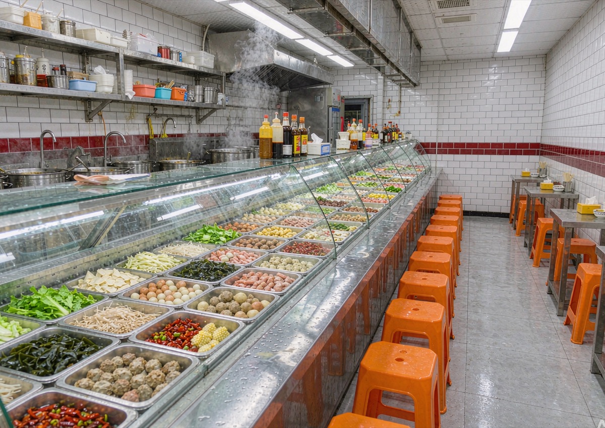 霞山区麻辣烫店装修效果示意图（餐饮店，70㎡）